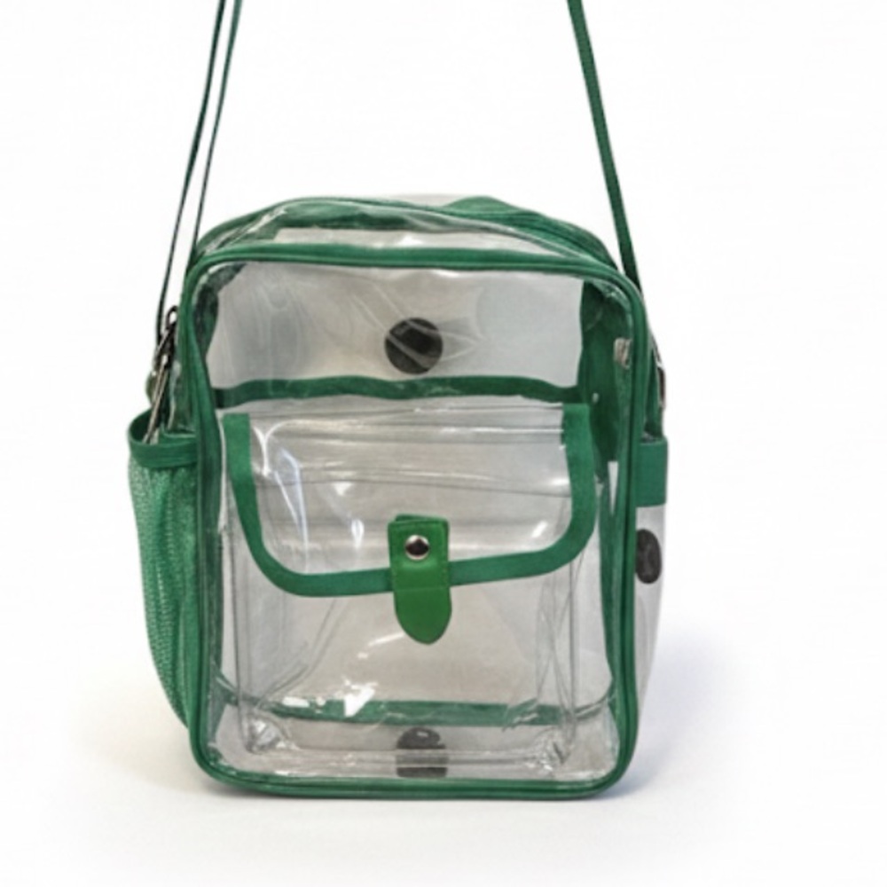 New-Clear Transparent Hunter Green Stadium Security Crossbody Bag